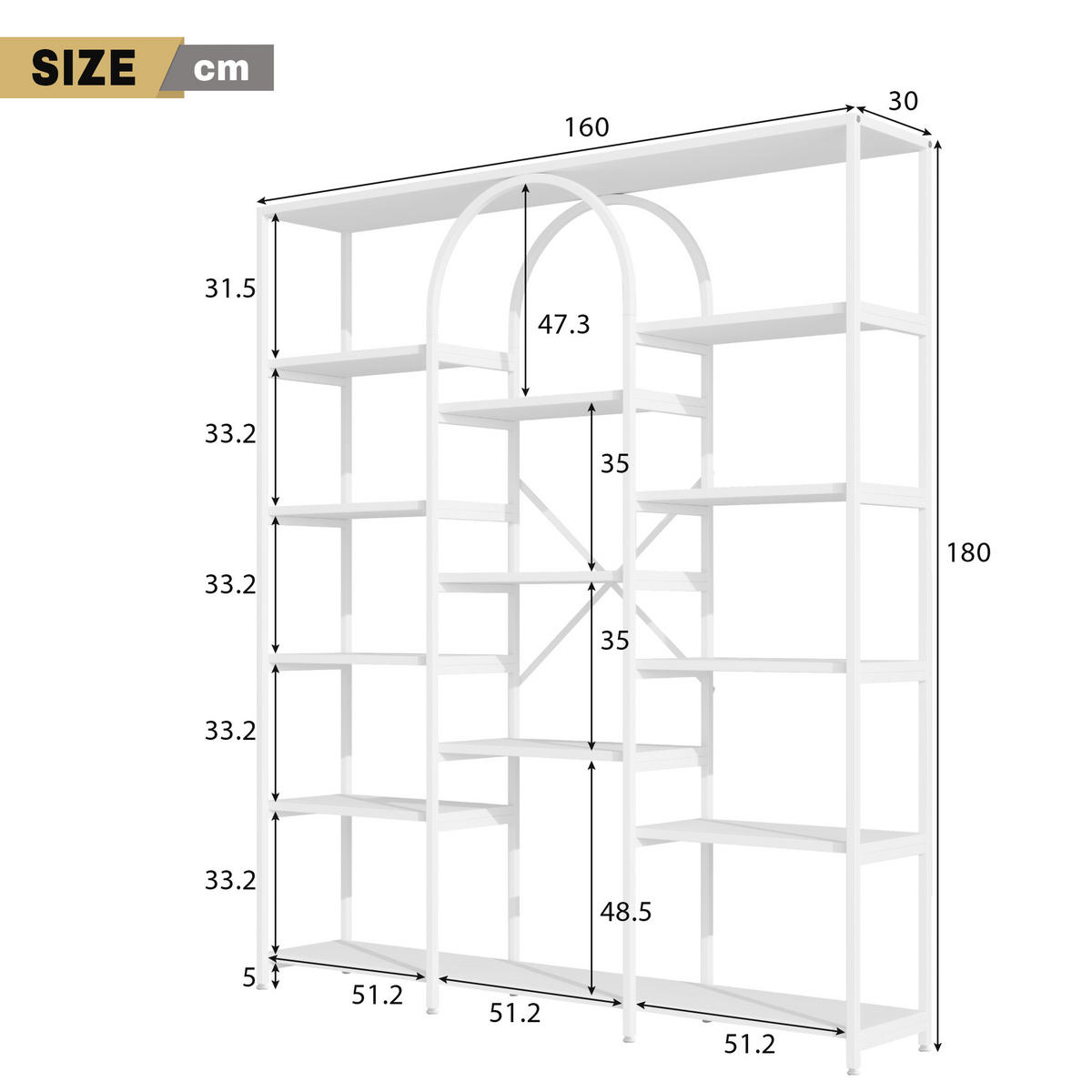 REGALE in weiß, bogen-design & 15 offene fächer - Weiß, Holzwerkstoff (160/180/30cm) - Urban Meuble