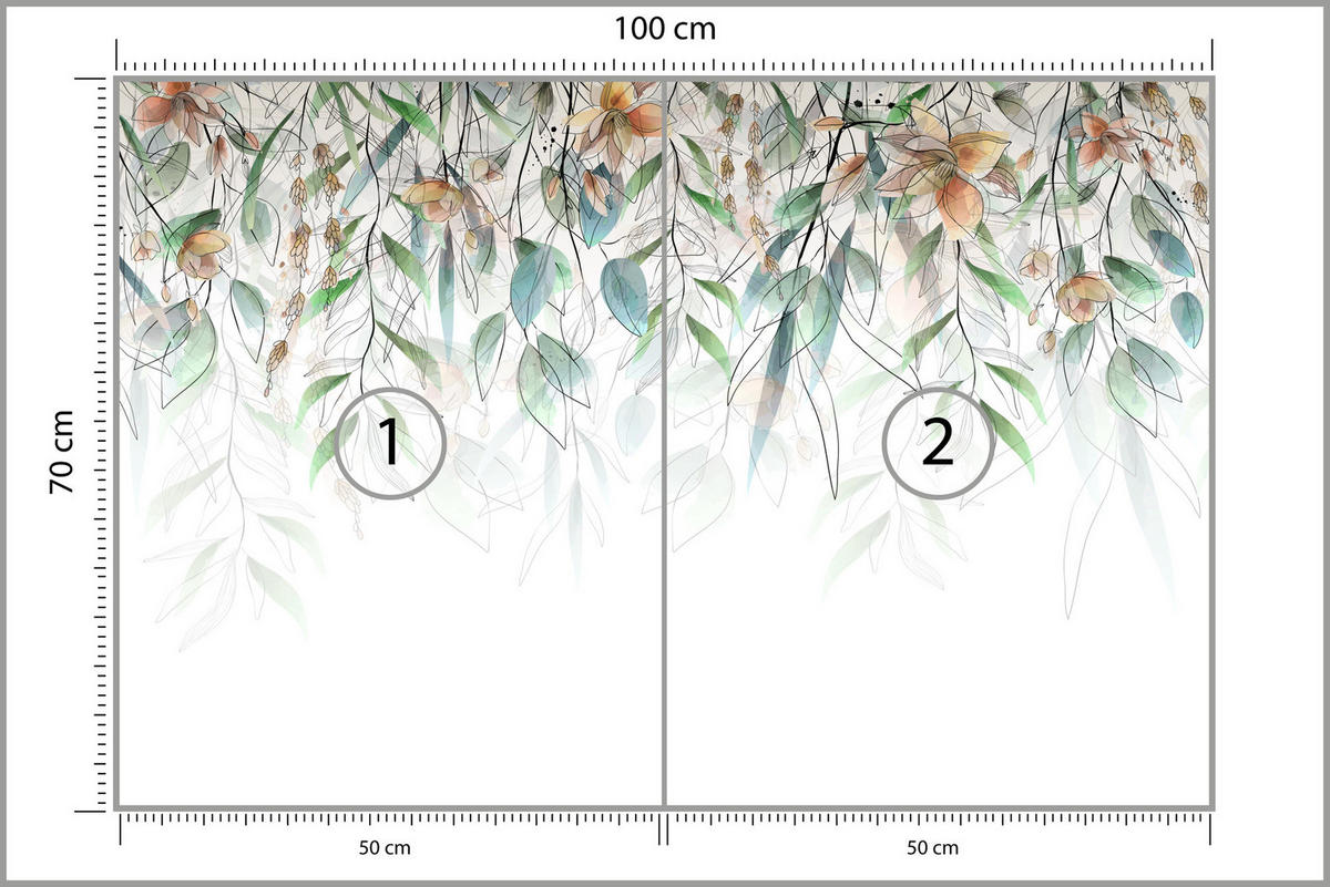 FOTOTAPETE für Esszimmer Blätter Abstraktion 100x70 - Orange/Weiß, Papier (100/70cm) - Muralo