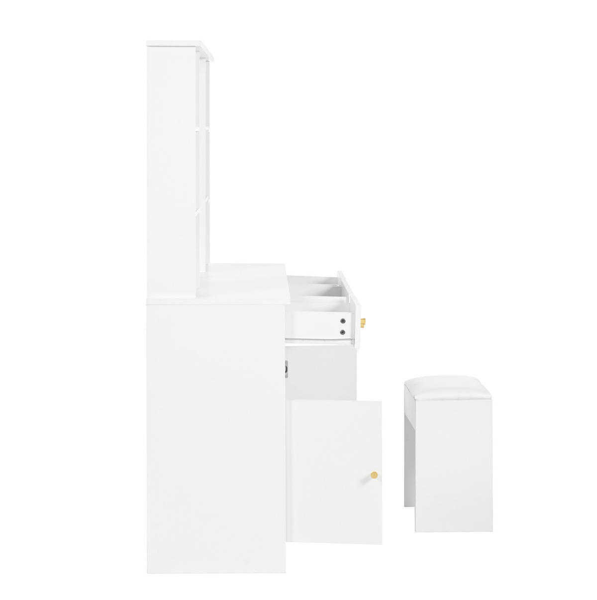 SCHMINKTISCH 110/40/151 cm Weiß mit LED-Beleuchtung Spiegel und Stauraum aus Spanplatte - Weiß, Holzwerkstoff (40/151/110cm) - OKWISH