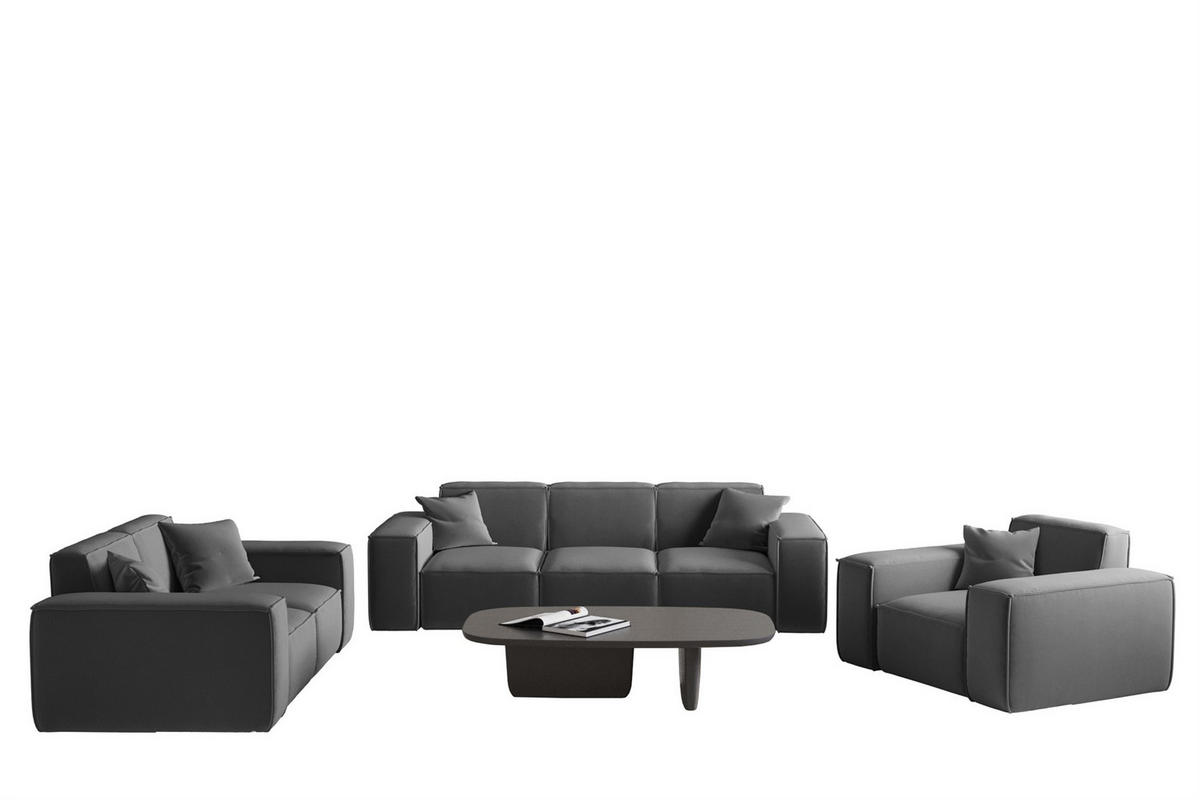 SOFASET Celes Premium 3-2-1 In Opera - Dunkelgrau, Holzwerkstoff/Textil (225/73/88cm) - Fun Möbel