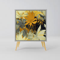 SIDEBOARD SUNKISSED LILY, Grau, 57,5x42x75,5 cm, Goldfarbene Metallfüße - Goldfarben/Multicolor, Holzwerkstoff/Metall (57.5/75.5/42cm) - SpaceRebels