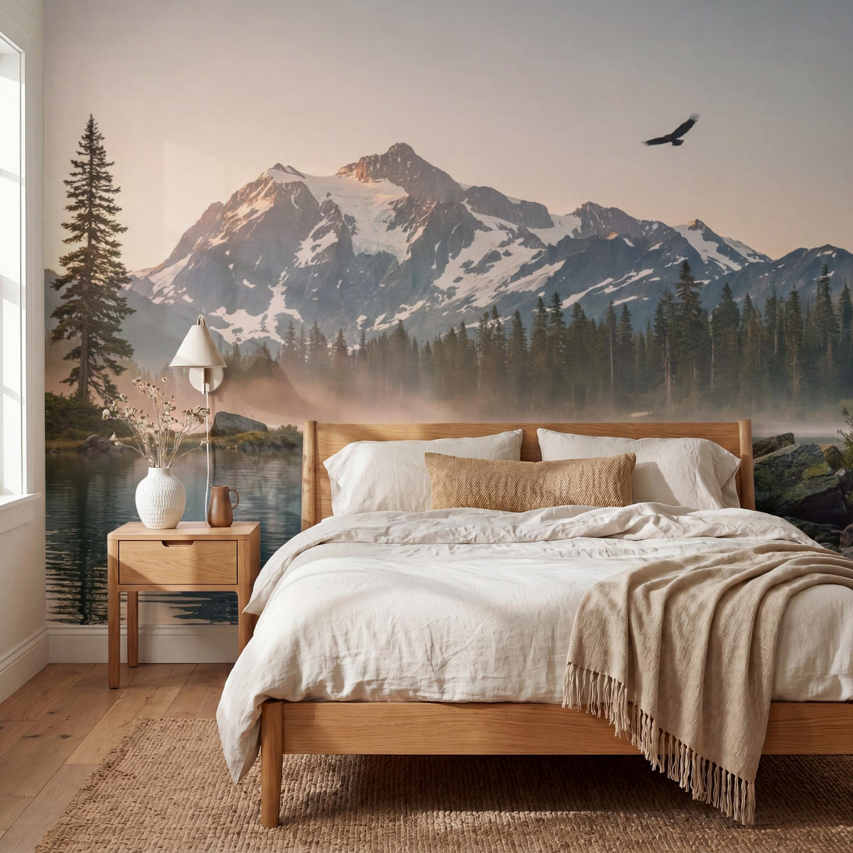 TAPETE - Berge - Wasser - Bäume - 300x260 cm - Multicolor, Papier (300/260cm) - OnlyWow
