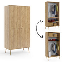 SCHRANK Golden Craft Eiche Boho Tief Mit 2 Regalen Und Kleiderstange - Multicolor, Holzwerkstoff (100/202/52cm) - Sepro Meble