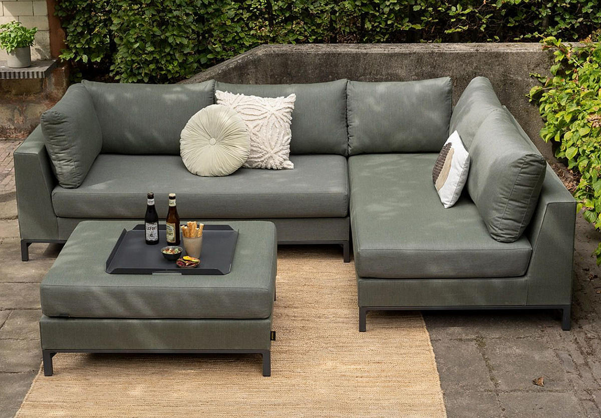 LOUNGESOFA - 3-teilig - Aluminium / Webstoff - Olivgrün, Textil/Metall (246/60/262cm) - home24