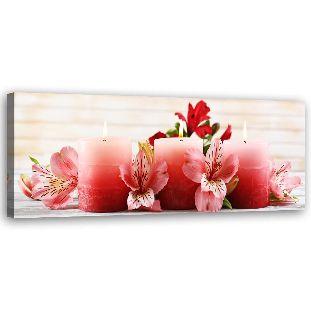 WANDBILD blumen kerzen zen rot - Pink, Textil (90/30cm) - Feeby
