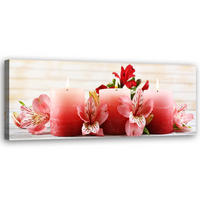 WANDBILD blumen kerzen zen rot - Pink, Textil (90/30cm) - Feeby