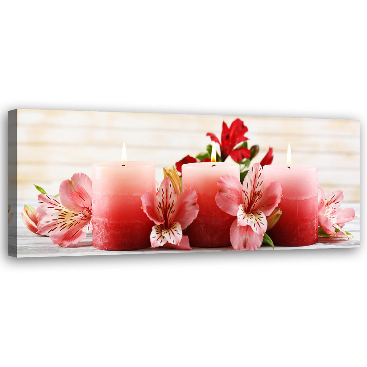 WANDBILD blumen kerzen zen rot - Pink, Textil (90/30cm) - Feeby