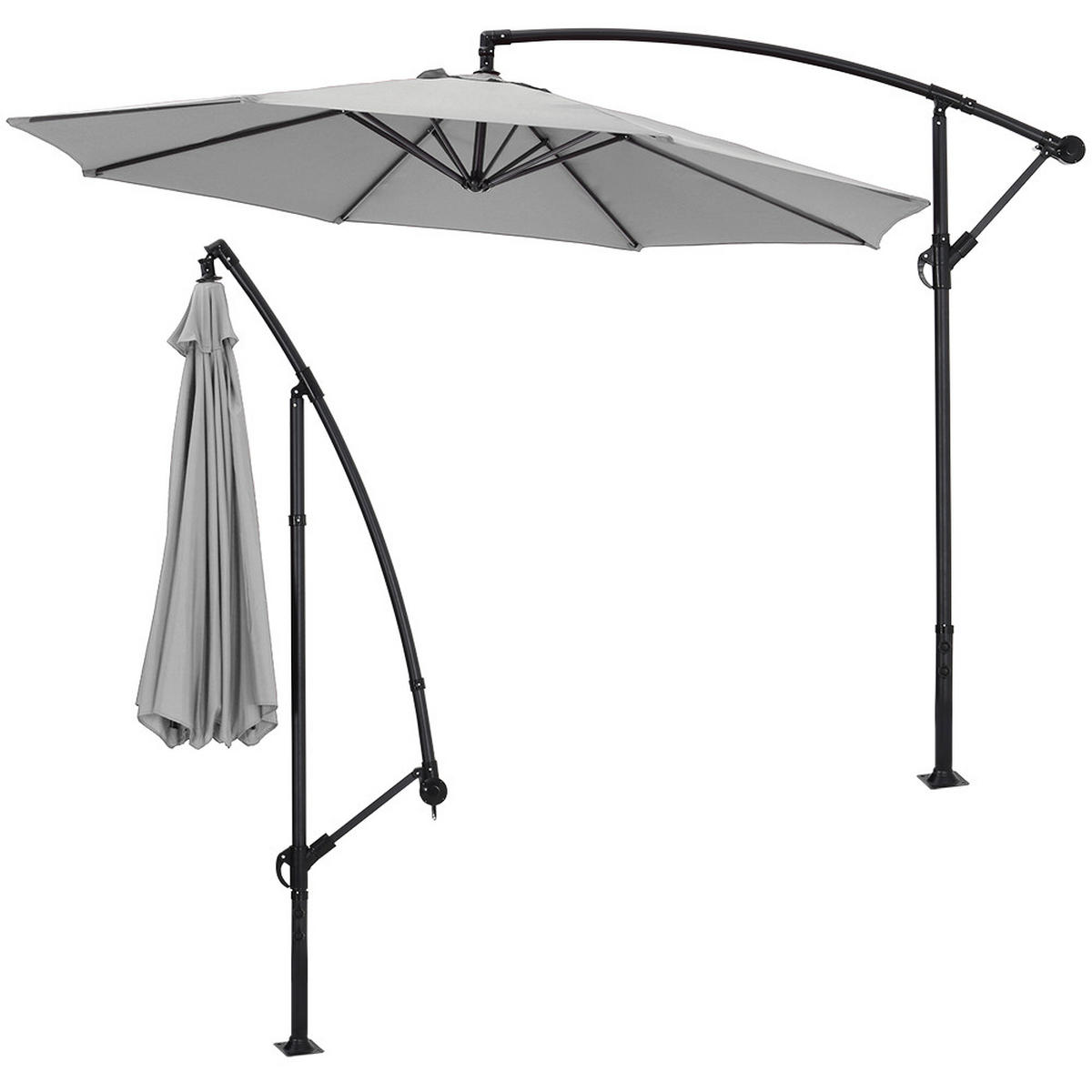 AMPELSCHIRM aus Polyester Metall in Hellgrau mit befüllbarer Kunststoff-Sockel und Kreuzständer drehbar 360° neigbar 60° 3 x 2.6m - Grau, Metall (300/240cm) - Livingandhome