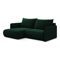 ECKSOFA mit Schlaffunktion Samt Stoff Grün - Dunkelgrün/Schwarz, Kunststoff/Textil (148/207cm) - Makamii