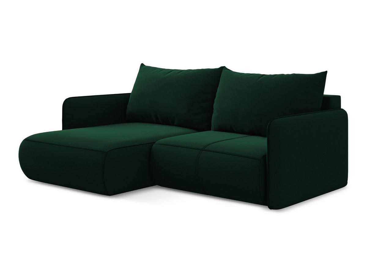 ECKSOFA mit Schlaffunktion Samt Stoff Grün - Dunkelgrün/Schwarz, Kunststoff/Textil (148/207cm) - Makamii