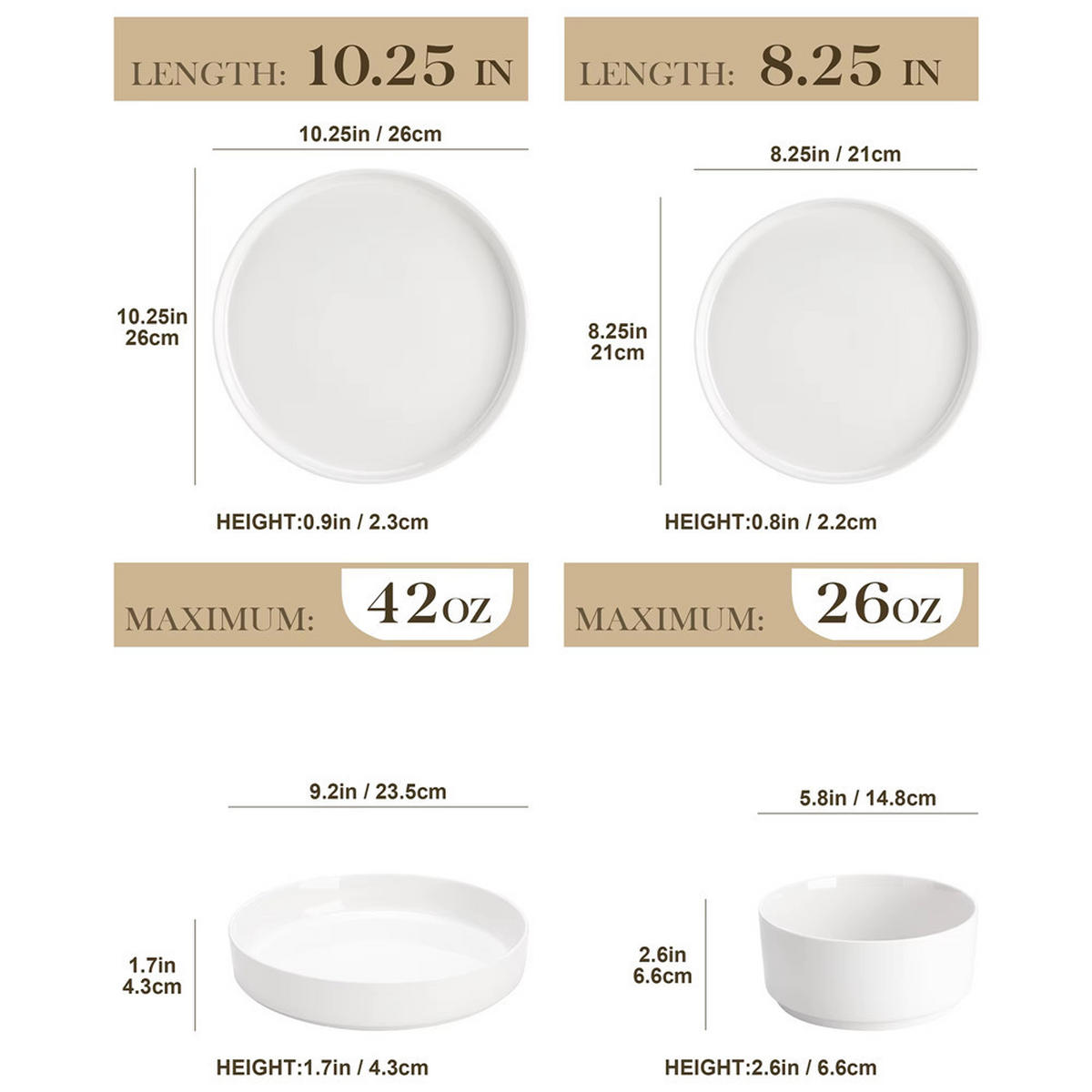 KOMBISERVICE 16-teilig Speiseteller-Set für 4Personen - Weiß, Keramik (26/2.3/26cm) - Kaket
