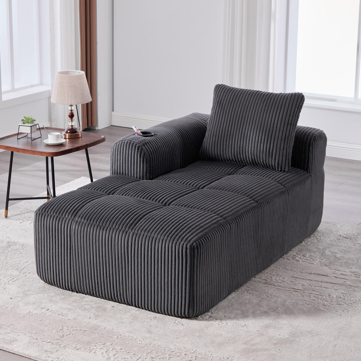 SOFA Grau, Relaxsessel Cord mit Getränkehalter und Stauraum, ohne Montage - Grau, Textil (158/61/93cm) - PARAFTA HOME