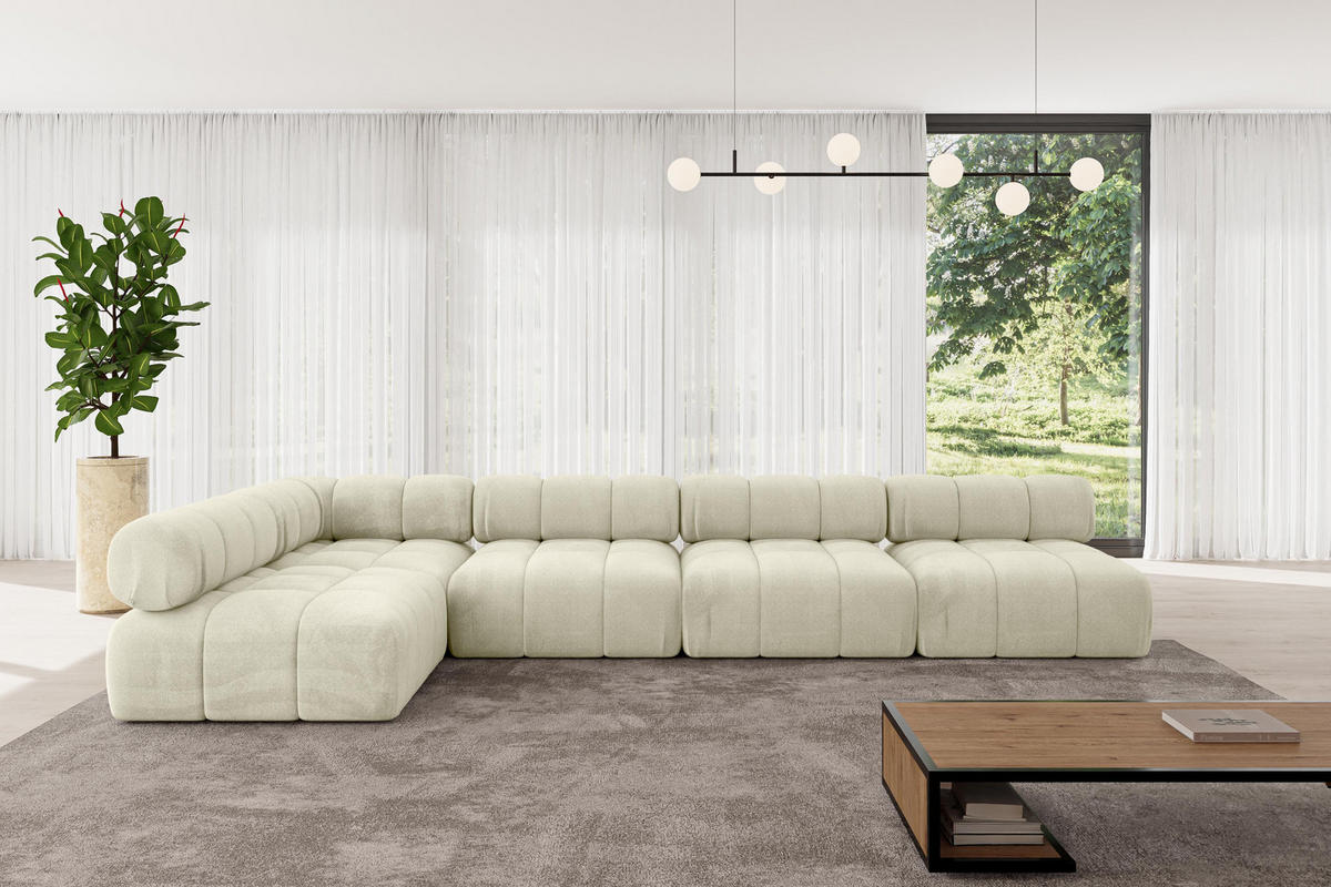 ECKSOFA modulares Sofa Samaro-L3 - 380x190x70 cm Beige Velours - Beige, Holzwerkstoff/Textil (380/190cm) - ALTDECOR