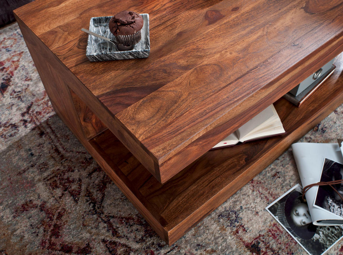 COUCHTISCH Sheesham Massivholz, 90x60 cm, Einzigartige Maserung, 30 kg Belastbarkeit - Braun, Holz (60/90/40cm) - KADIMA DESIGN