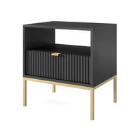 NACHTTISCH 54 cm Galla mit Schublade, Geriffelte Fronten, Schwarz + Gold - Goldfarben/Schwarz, Holz (54/56/39cm) - Emporius
