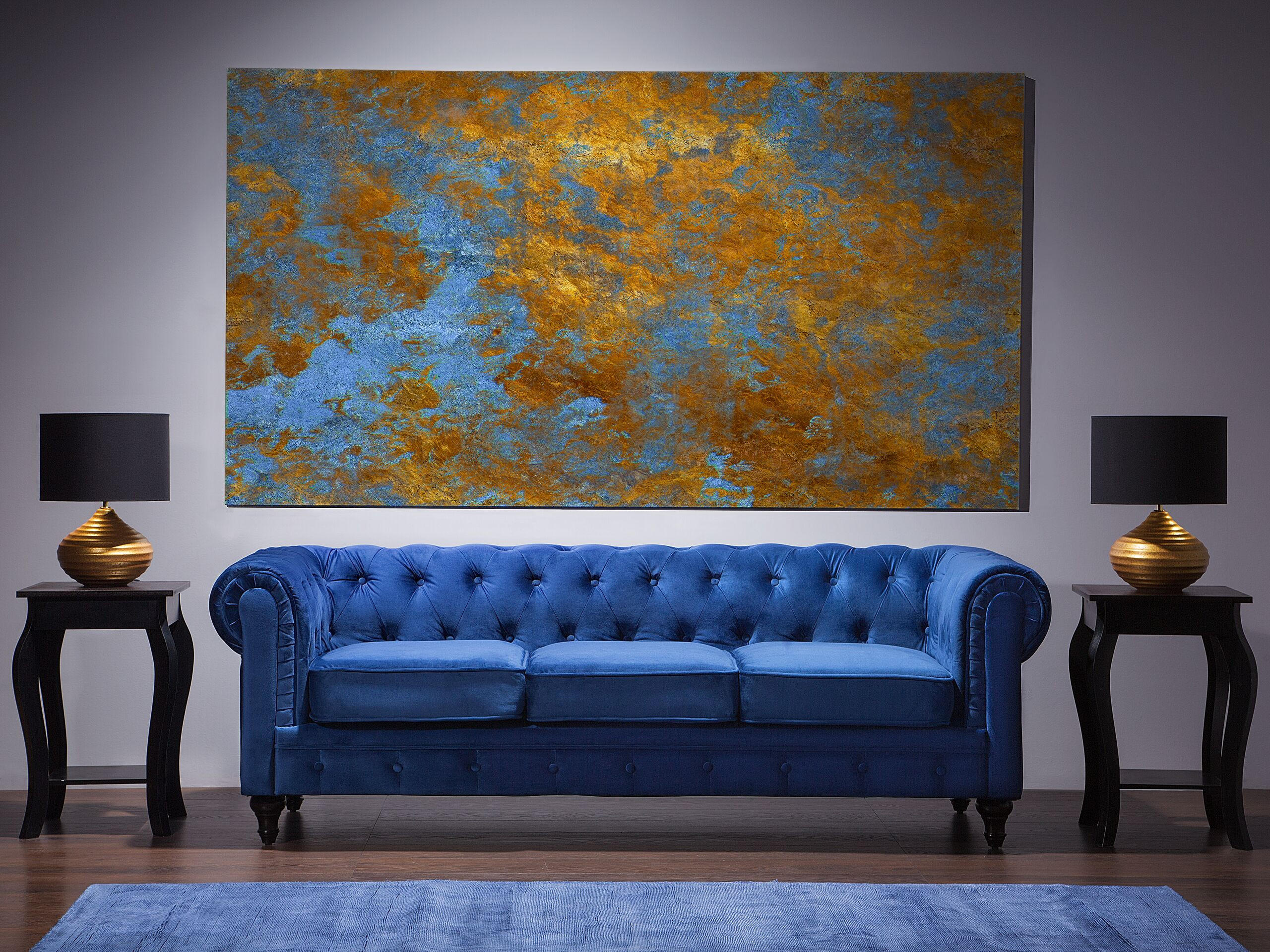 3-SITZER-SOFA Samtstoff Kobaltblau Chesterfield - Hellblau, Textil (201/70/75cm) - Beliani