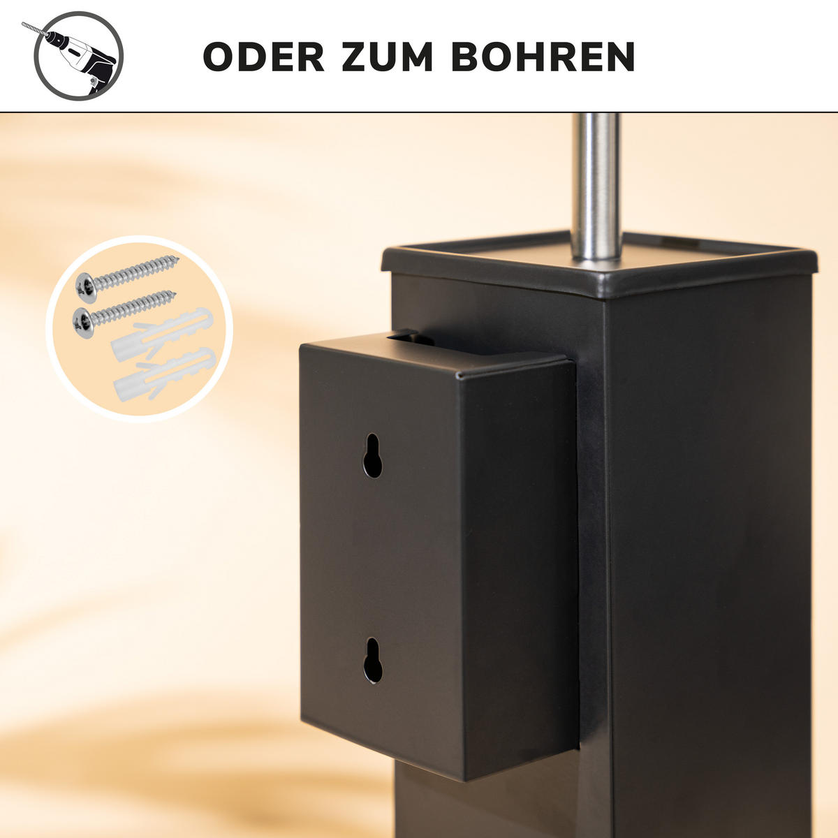WC-GARNITUR inkl. Wandhalterung - Schwarz, Metall (10/39/14.5cm) - bremermann