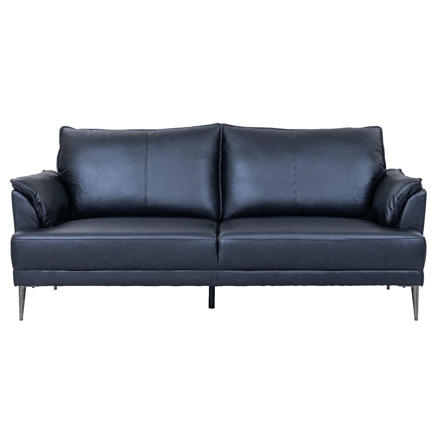 DREISITZER-SOFA Echtleder Schwarz - Schwarz, Leder/Metall (195/88/90cm) - Furnhouse