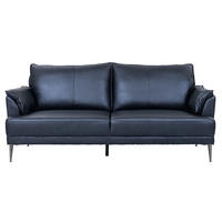 DREISITZER-SOFA Echtleder Schwarz - Schwarz, Leder/Metall (195/88/90cm) - Furnhouse
