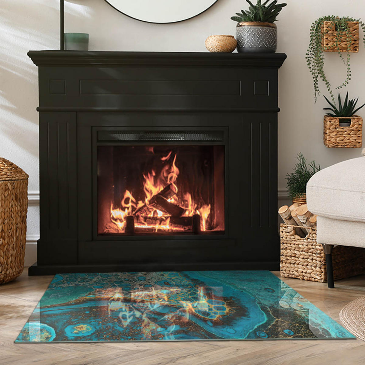 GLASPLATTE für Kamin 100x70 cm Türkis - Türkis, Glas (100/70/0.4cm) - ArtPrintCave