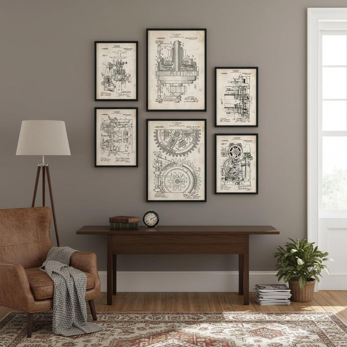 POSTER Set Mit 6 Plakaten Mit Maschinen Patenten Im Vintage Stil A3 & A4 Schwarzer Rahmen - Schwarz, Papier (29/3cm) - Nacnic