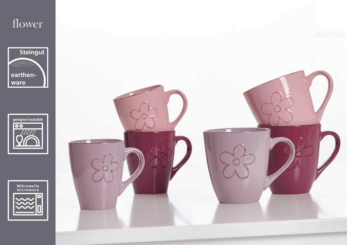 HENKELBECHER Flower rot 360 ml 6er Set - Rot, Keramik (0.36L) - Ritzenhoff Breker