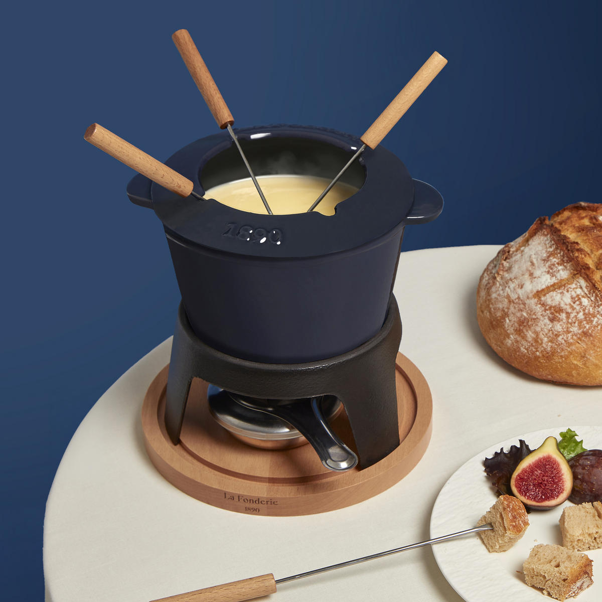 FONDUE-SET MONT D'ARBOIS Blau, für 4 Personen, 1,2L - Dunkelblau, Metall (20/20/20cm) - La Fonderie 1890