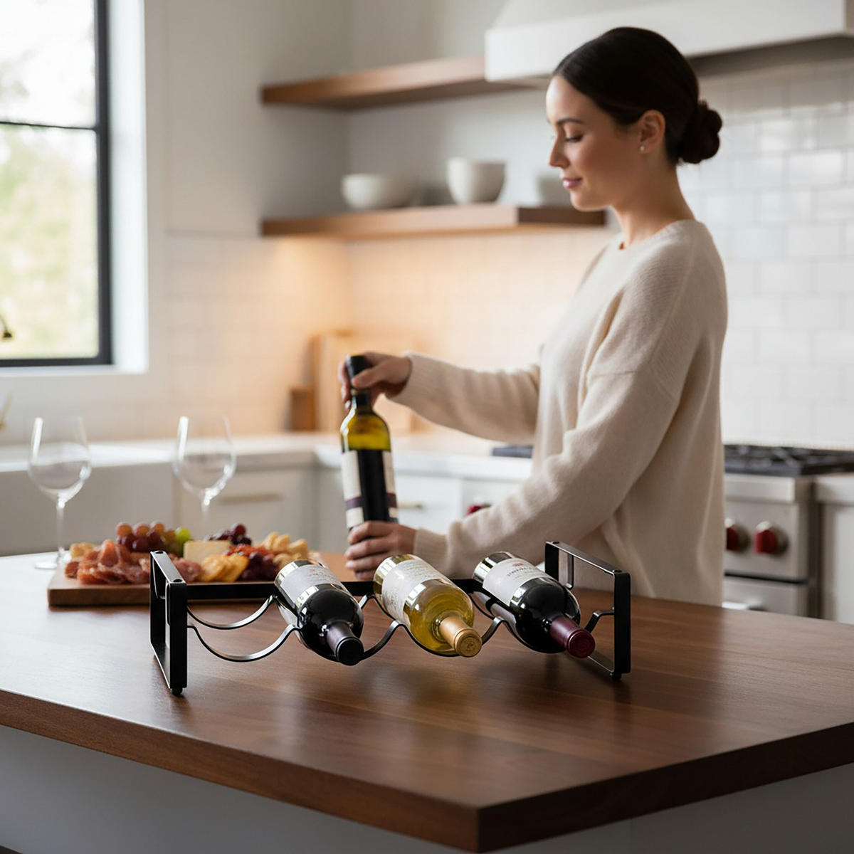 WEINREGAL - Schwarz, Metall (40/19/20cm) - Relaxdays