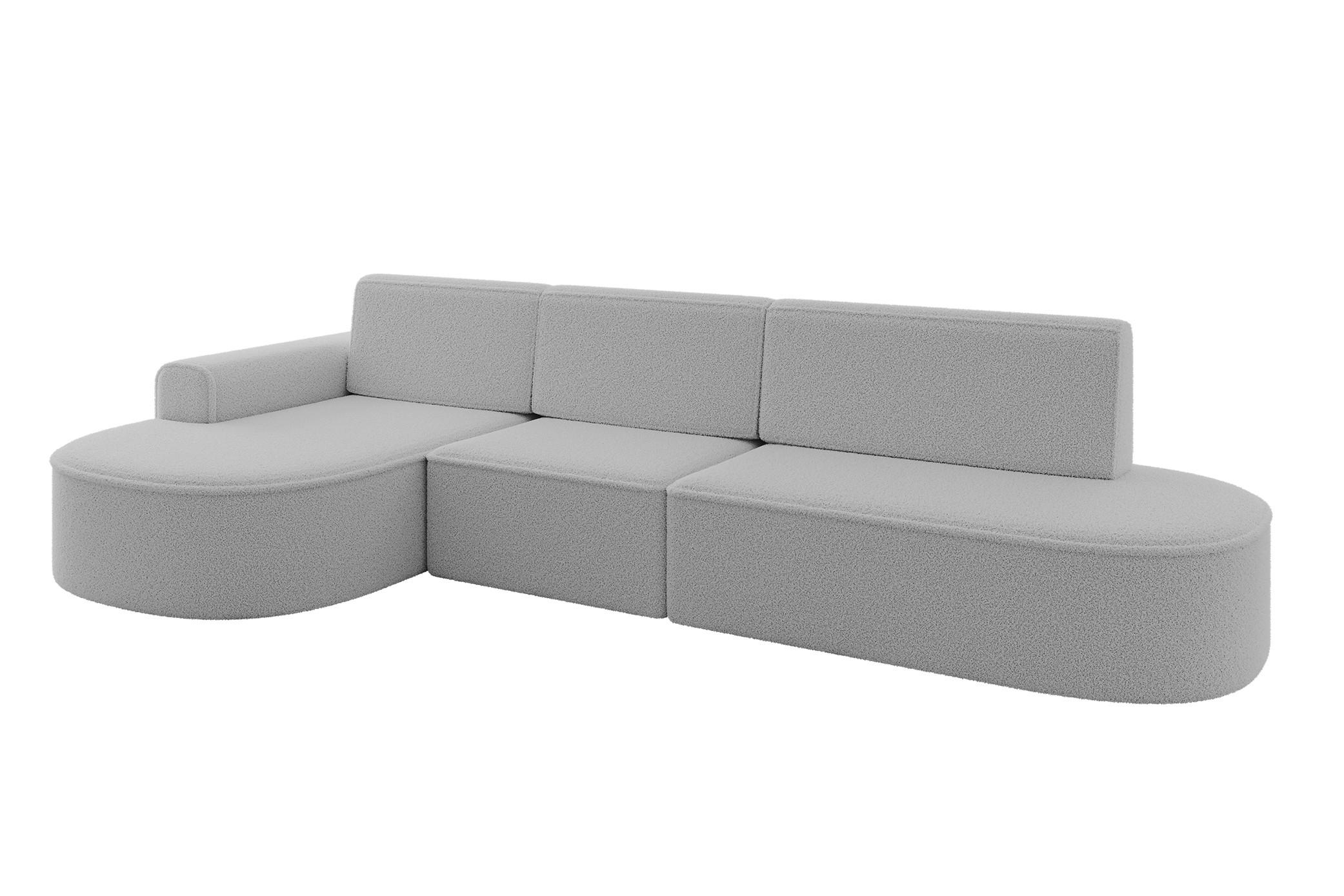 ECKSOFA mit Schlaffunktion Ottomane Links MARI L2-S 368X167X85 Hellgrau Bouclé - Hellgrau/Schwarz, Holzwerkstoff/Kunststoff (368/167cm) - ALTDECOR