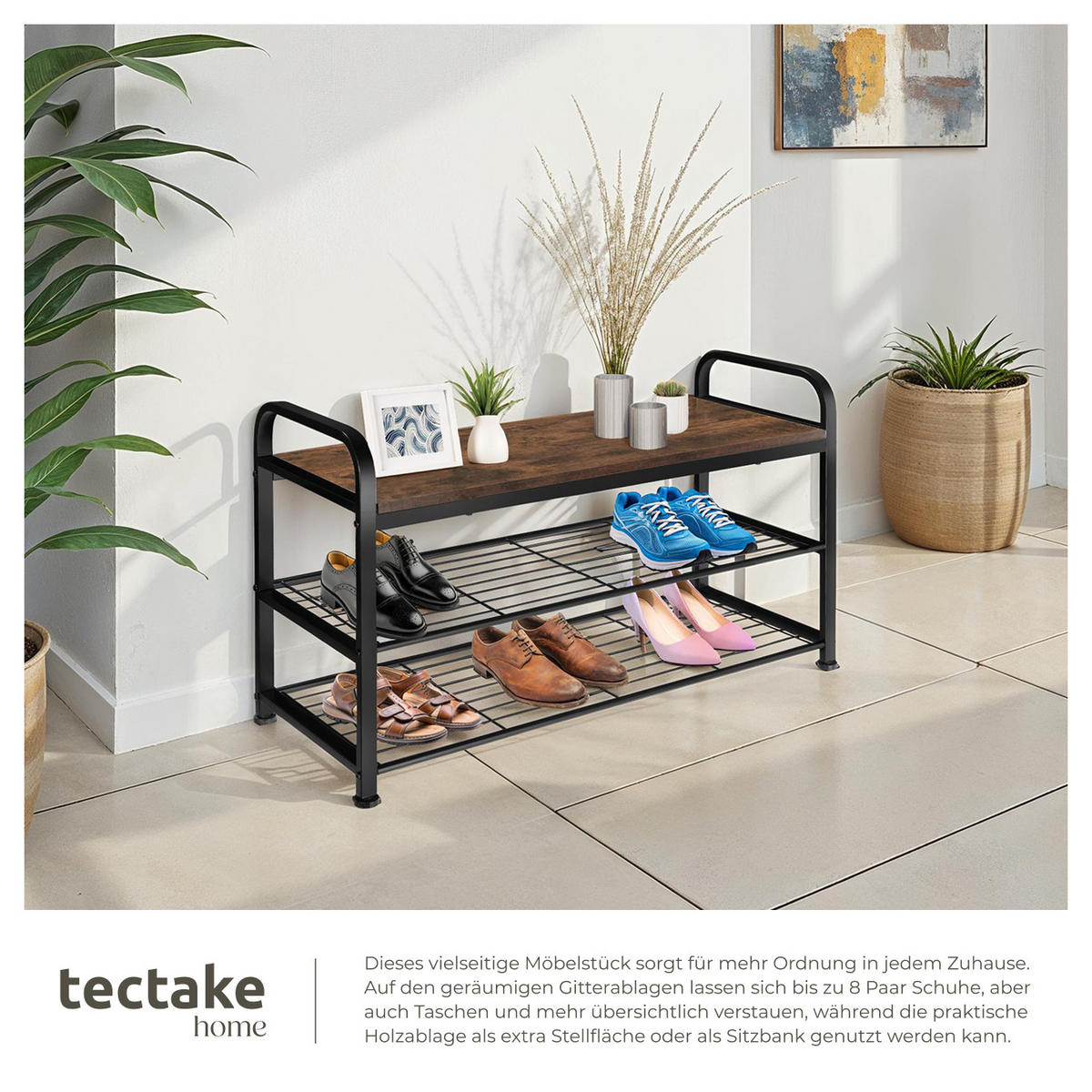 SCHUHREGAL Southampton,91 x 36 x 55 cm,Industrial Holz dunkel, rustikal - Rostfarben, Metall (36/55/91cm) - tectake
