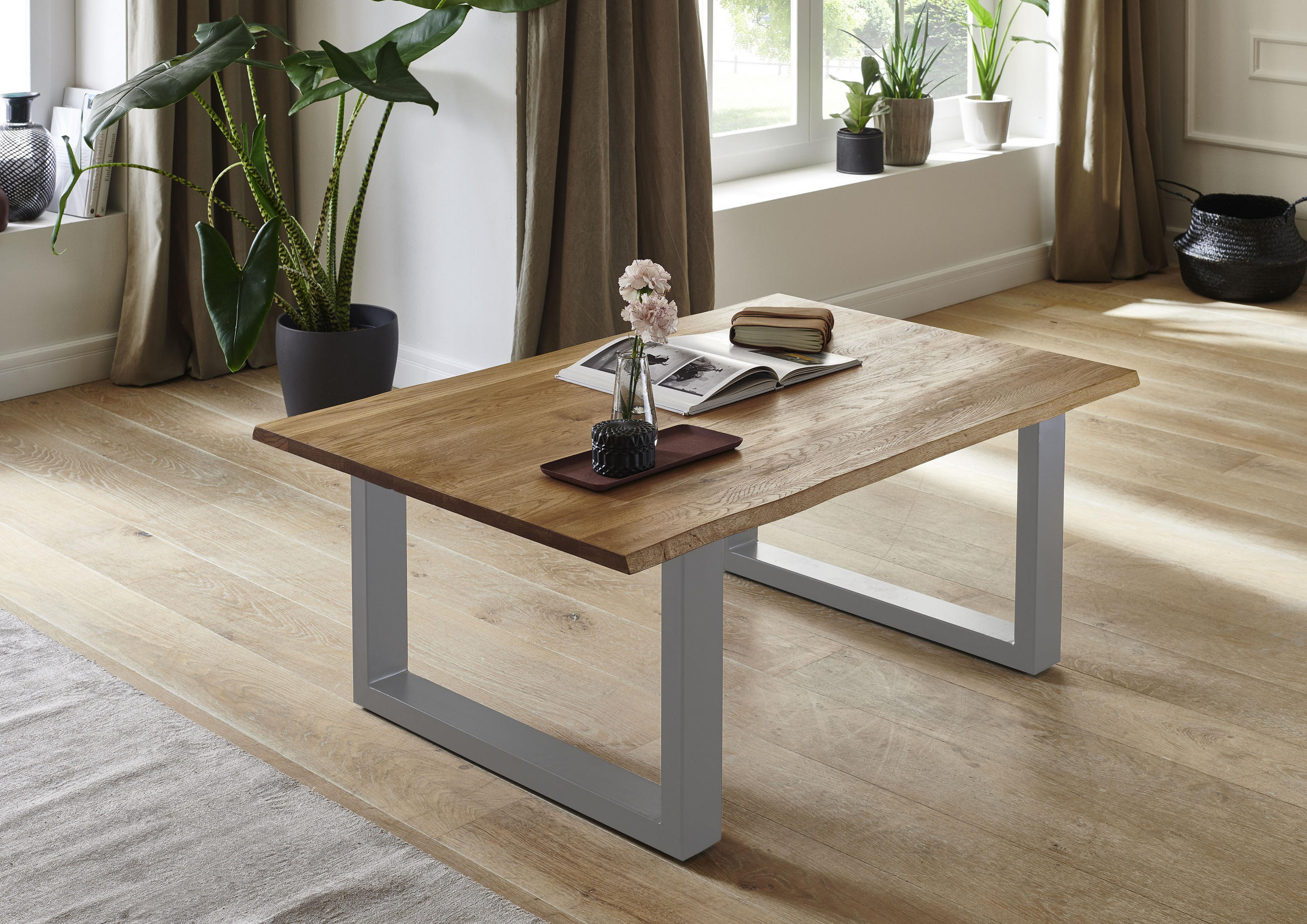 COUCHTISCH SESSA - Beige/Silberfarben, Holz/Metall (80/120/48cm) - SAM