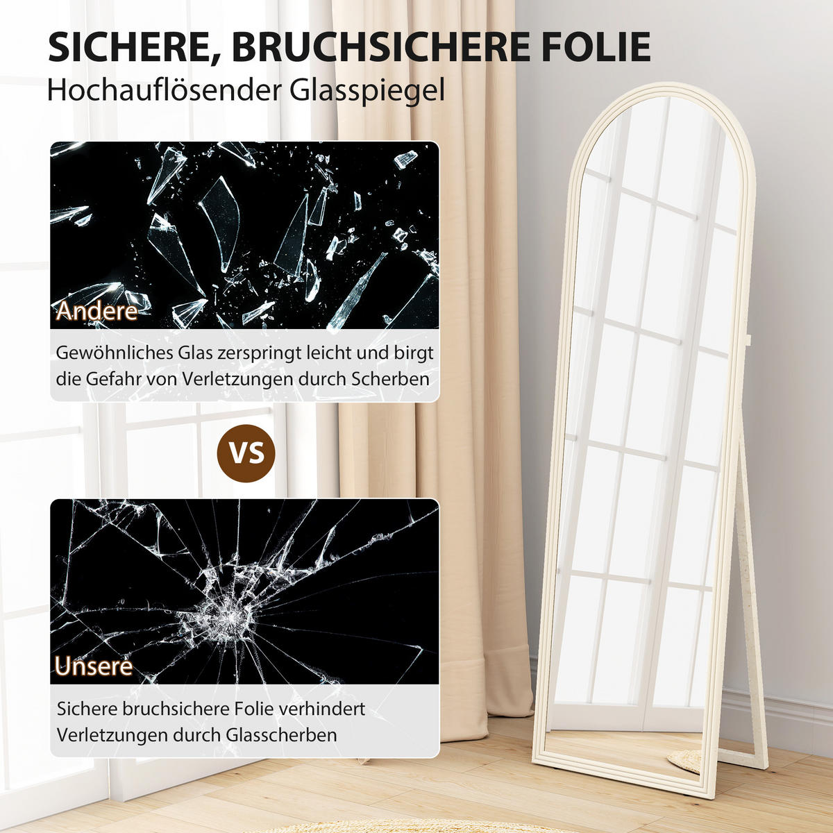 GANZKÖRPERSPIEGEL 160 x 50 cm Standspiegel mit Steinoptik Weiß - Weiß, Kunststoff (50/160/3.7cm) - HOMCOM