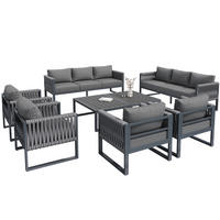 GARTENLOUNGE-SET aus Metall mit Kissen & Tisch, 4 Sessel + 2 Dreisitzer, 167/61/63 cm, Grau - Grau, Metall - Redom