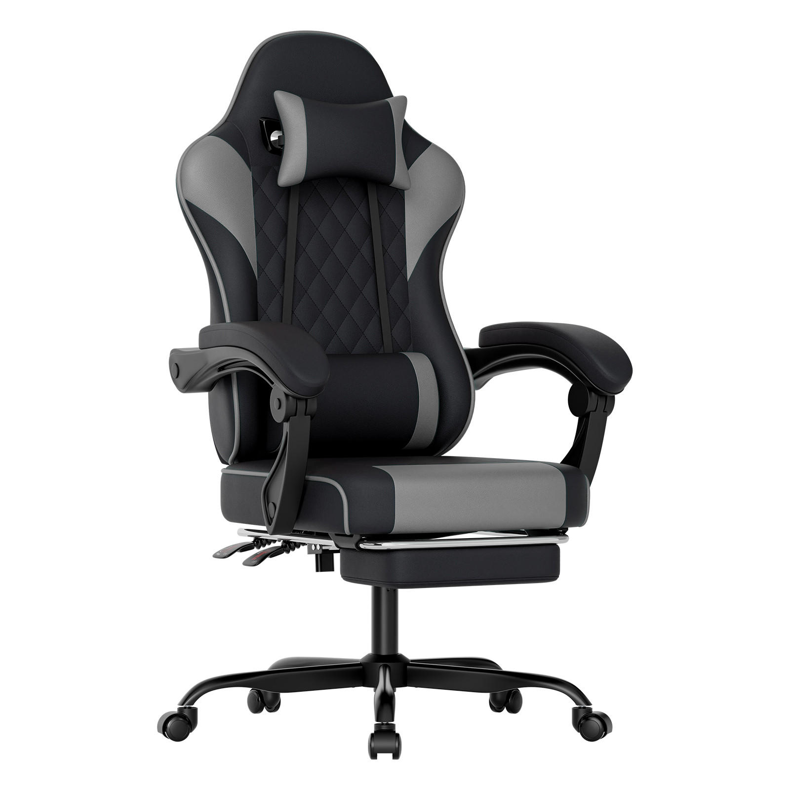GAMINGSTUHL DE-40998 mit Lordosenstütze und Fußstütze Schwarz/Grau - Grau, Metall (58.5/120.5/63cm) - ComfortXL
