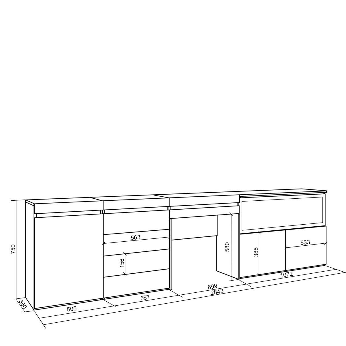 SIDEBOARD mit Konsolentisch Elektrokamin XXL, eiche, 284/35/75 cm - Eichefarben, Holzwerkstoff (35/75/284cm) - Skraut Home