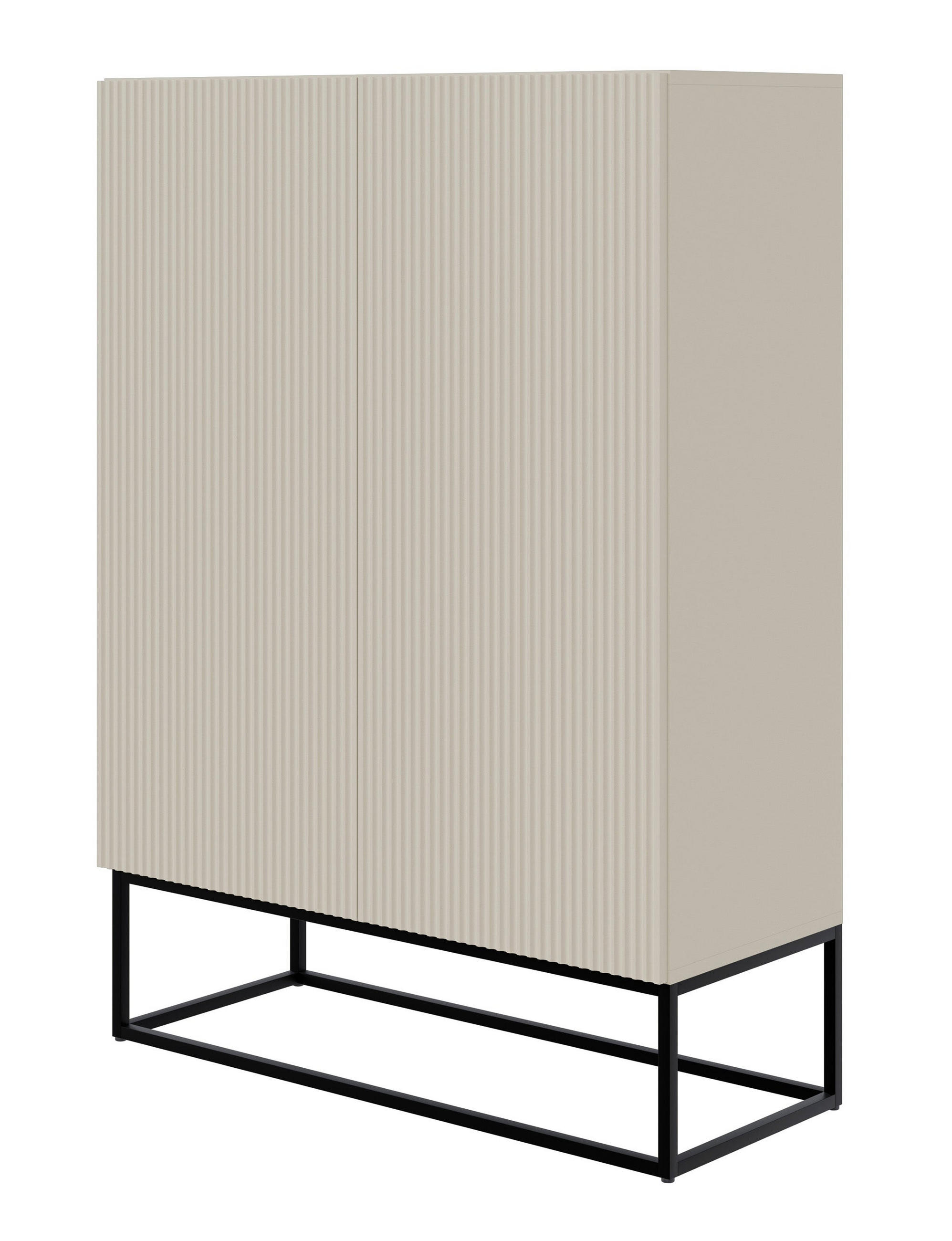 HIGHBOARD 2dverová Veldio sivobéžová s čiernym kovovým rámom 90 cm - čierna/sivobéžová, kov/kompozitné drevo (125/90/38cm) - Selsey