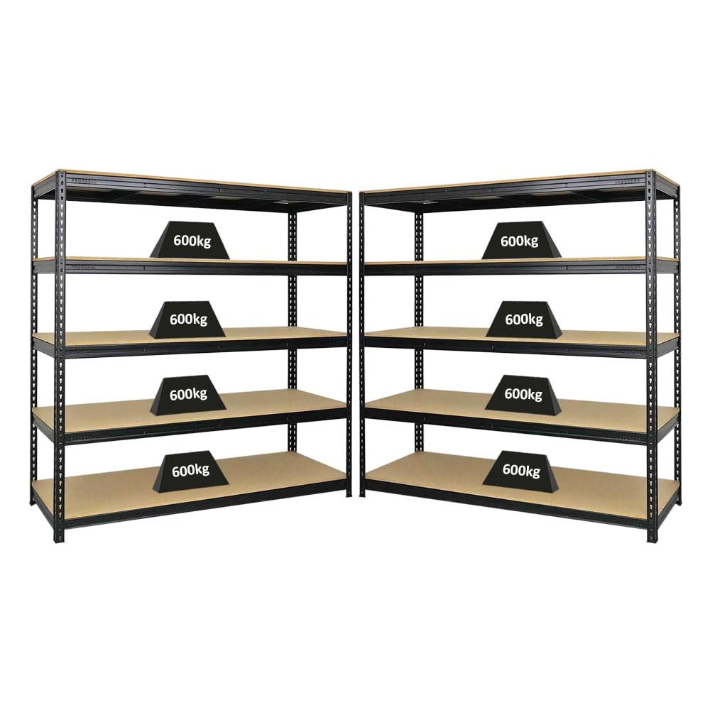 SCHWERLASTREGAL Bison 2er-Set mit 2x 200x200x60 cm 5 Fachböden Fachlast 600 kg Schwarz - Schwarz, Metall (400/200/60cm) - PROREGAL