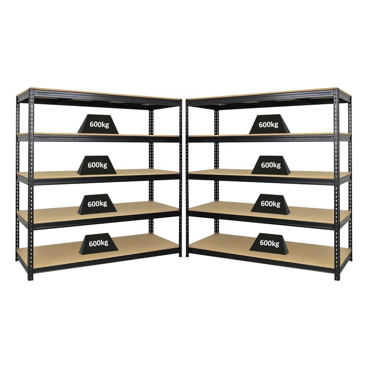 SCHWERLASTREGAL Bison 2er-Set mit 2x 200x200x60 cm 5 Fachböden Fachlast 600 kg Schwarz - Schwarz, Metall (400/200/60cm) - PROREGAL