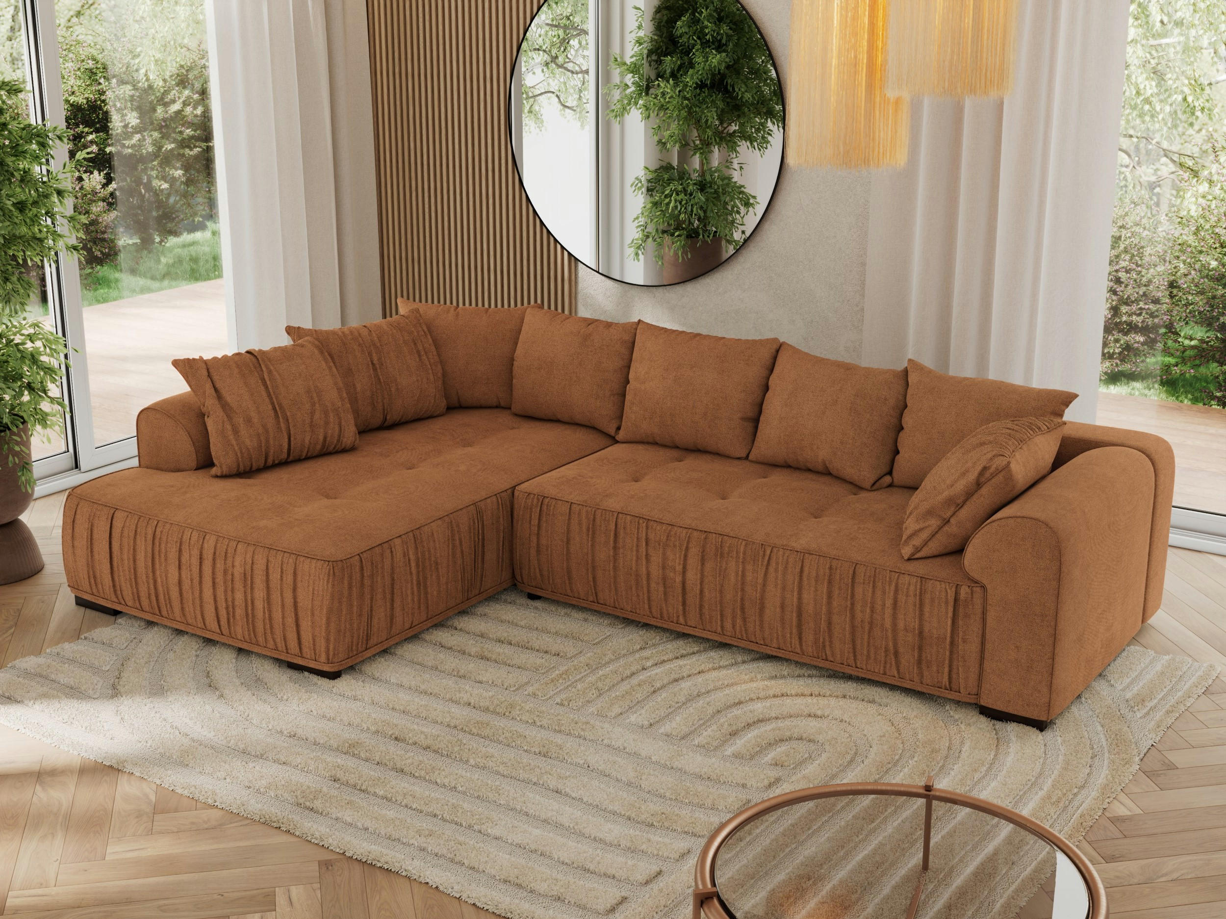 ECKSOFA ORTA Orange Stukture - Links - Schwarz/Orange, Textil (325/200cm) - MKS