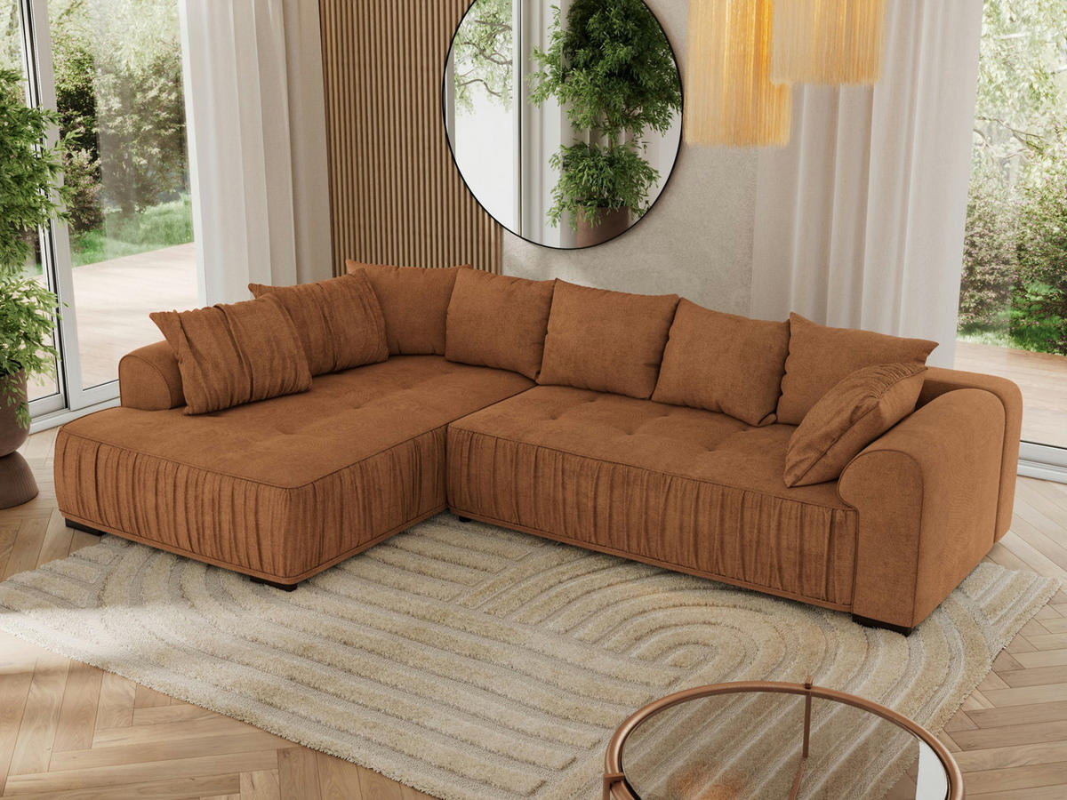 ECKSOFA ORTA Orange Stukture - Links - Schwarz/Orange, Textil (325/200cm) - MKS