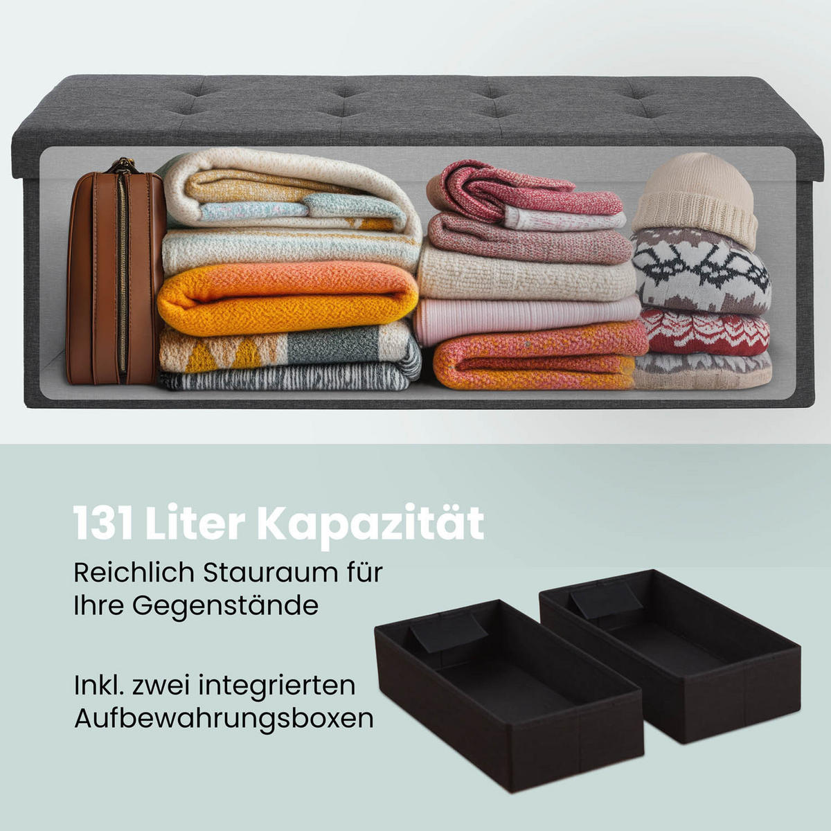 SITZBANK 110/38/38 cm + 2 extra Boxen, Dunkelgrau - Dunkelgrau, Kunststoff (38/38/110cm) - Blumtal