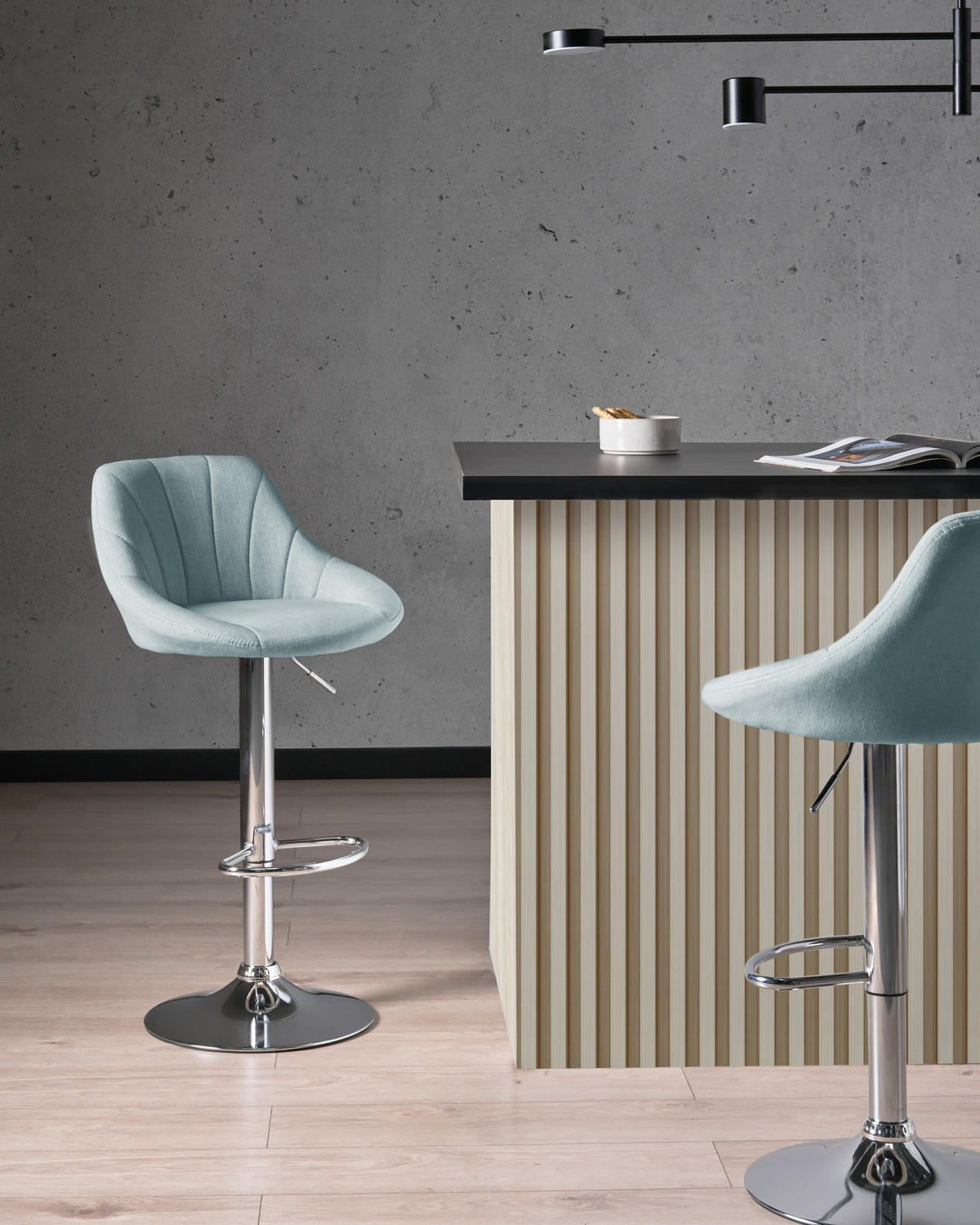 BARHOCKER 2er-Set Hellblau Lucca - Blau/Silberfarben, Textil (47/83/52cm) - Beliani