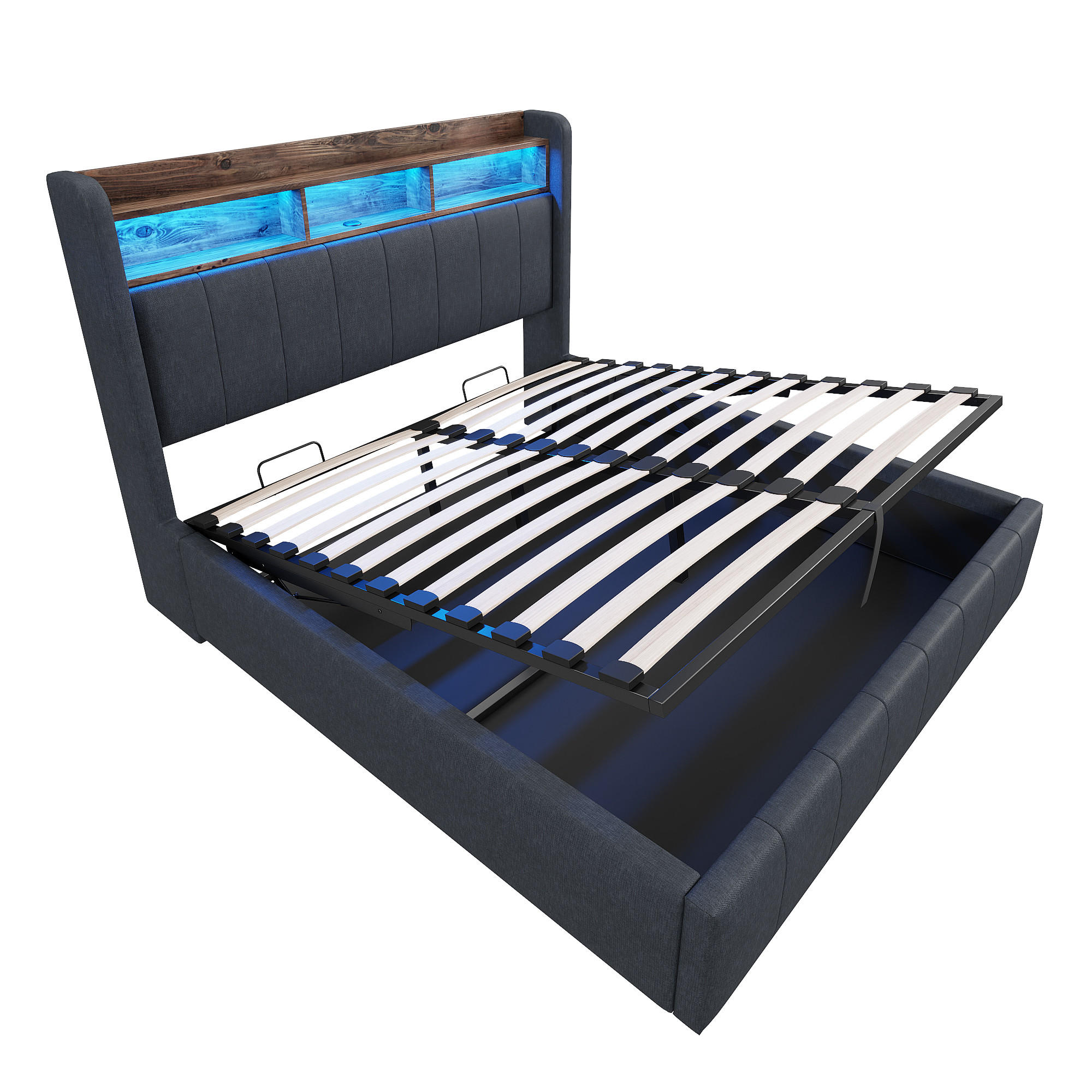 STAURRAUMBETT 140/200 cm DE-01949, in Grau, mit LED, USB-C und hydraulischer Lagerung - Grau, Metall (140/200cm) - ComfortXL