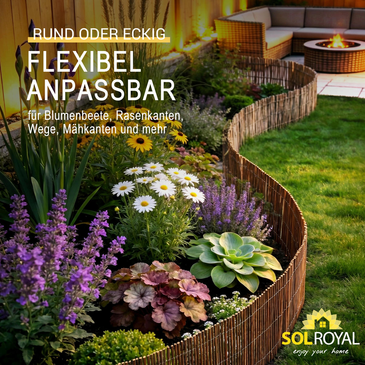 BEETEINFASSUNG SolVision WB79 20x300cm Weide mit 7 Pflöcken 40 cm - Naturfarben, Holz (40/300cm) - Sol Royal