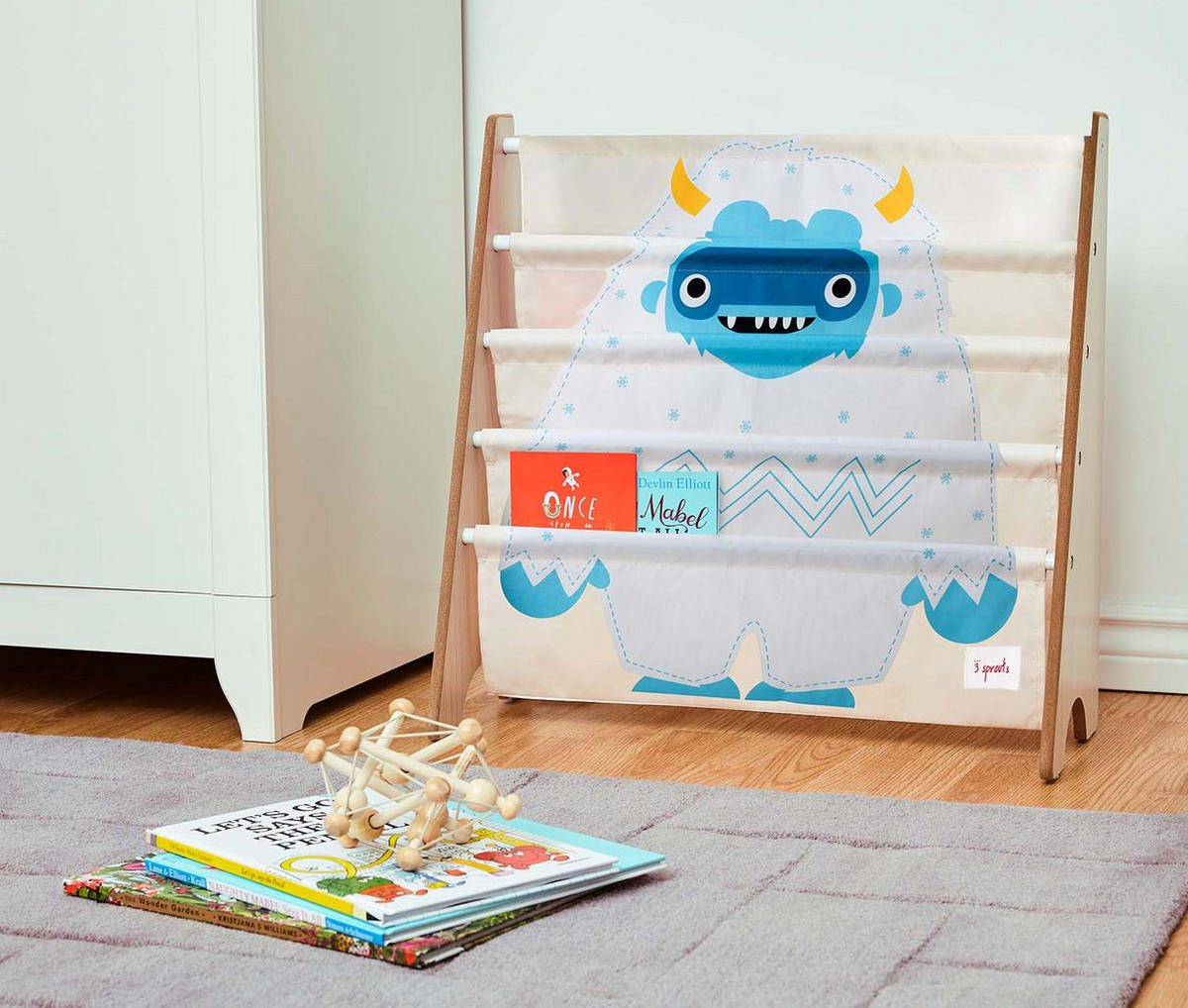 BÜCHERREGAL Motiv: Yeti - Blau, Textil (63/60/26cm) - 3Sprouts