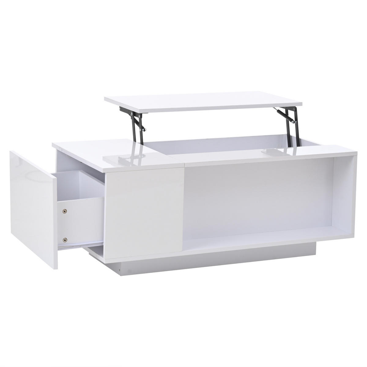 COUCHTISCH, höhenverstellbar mit hydraulischem Hub, Stauraum & LED-Bluetooth, Weiß Hochglanz, 100/50/40 cm,Weiß - Weiß, Holzwerkstoff (50/100/40cm) - Redom