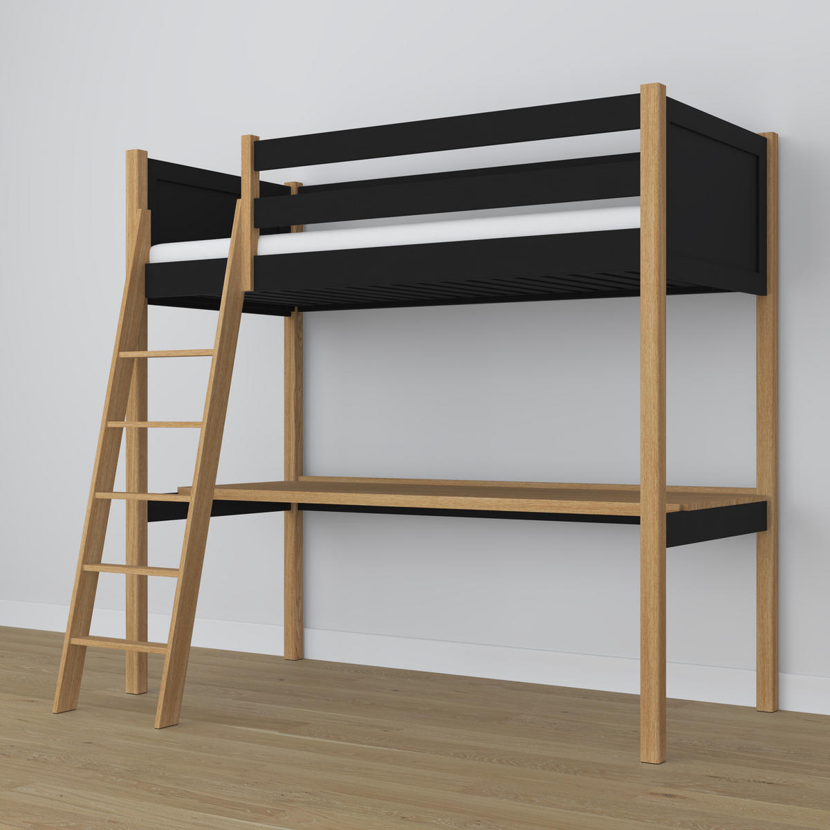 HOCHBETT N04 mit Schreibtisch Schwarz / Eiche Natur 120/190 - Schwarz/Eiche Artisan, Naturmaterialien/Holz (120/190cm) - N-Wood