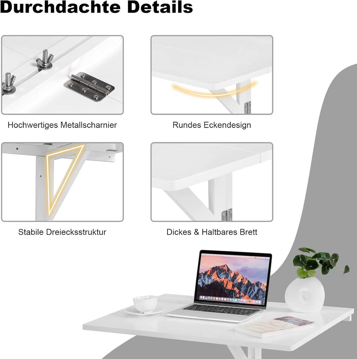 DATORBORD Vitt - Vit, Träbaserade material (60/80/45cm) - COSTWAY