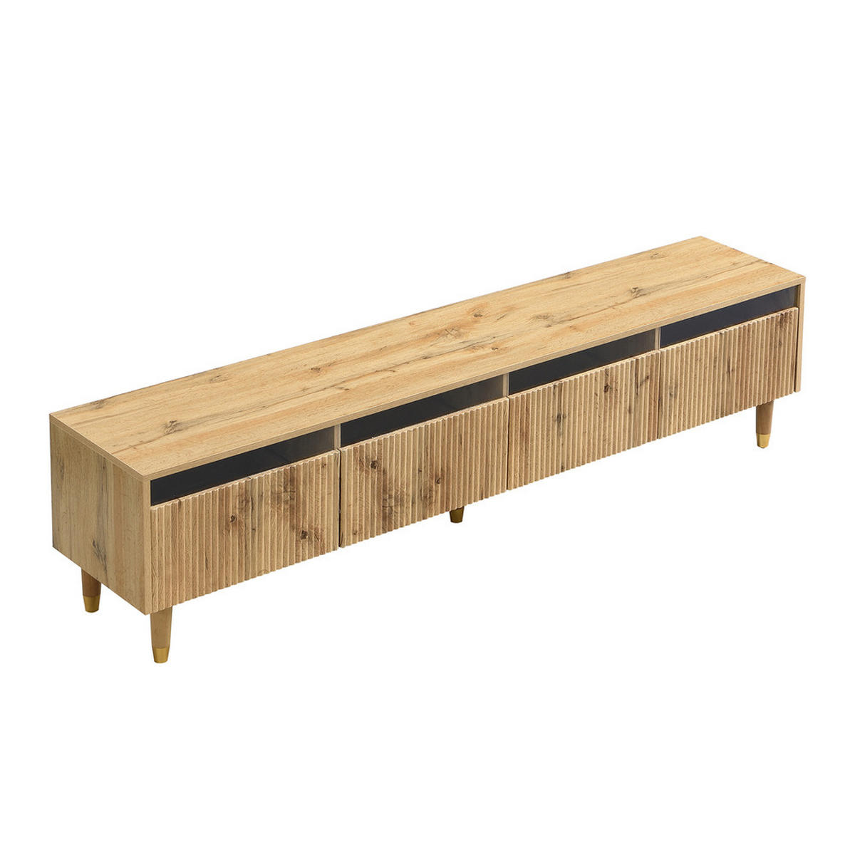 TV-SCHRANK SET 4 Türen Couchtisch 2 Schubladen LED Holz Gold - Braun, Holz (57.78/12.7/119cm) - FLIEKS