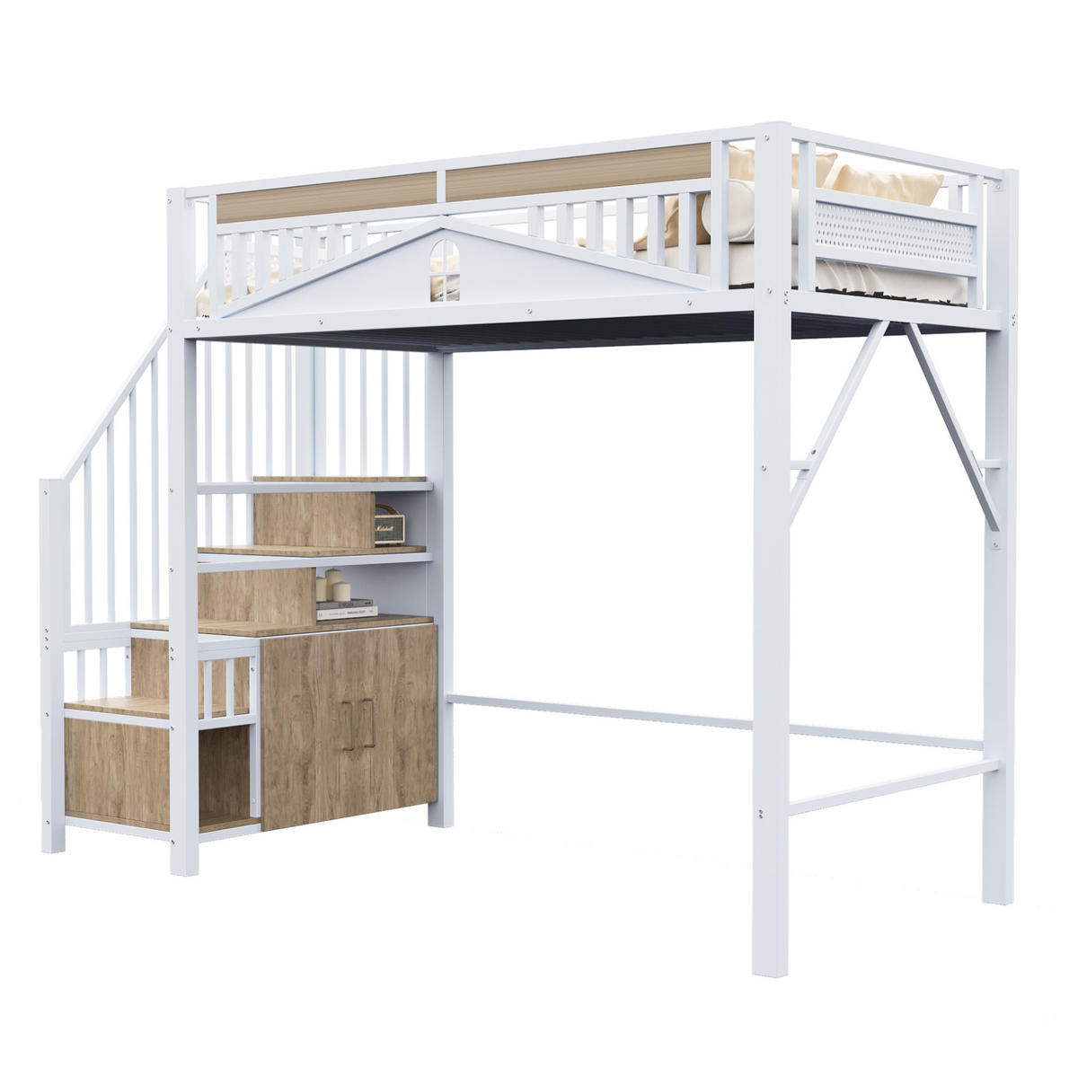 HOCHBETT 90/200 cm Weiß aus Metall und Holz mit Stauraum - Weiß, Metall (90/200cm) - OKMYHOME